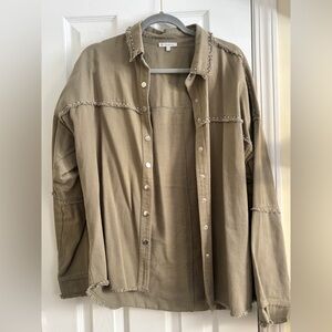 Veveret Oversized Studded Olive Green Button-Up Jacket
